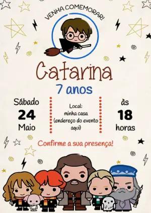 Convite Aniversário Harry Potter com Personagens para Editar Online