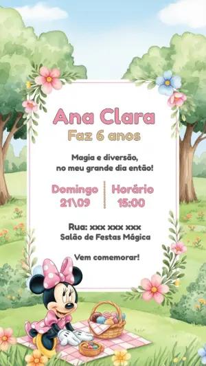 Convite de Aniversário Minnie Mouse Piquenique para Editar