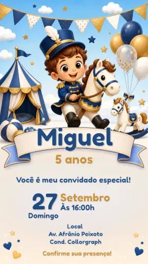 Convite de Aniversário Cavalinho de Pau e Soldadinho Editável