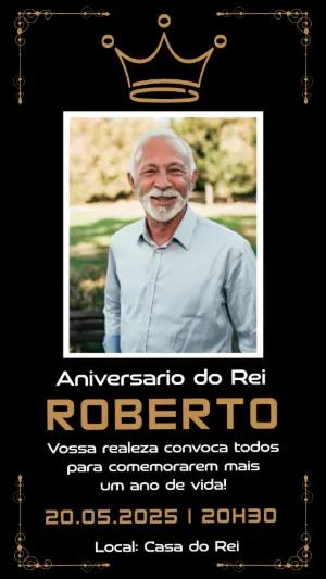 Convite de Aniversário Masculino Rei com Foto para Editar Online