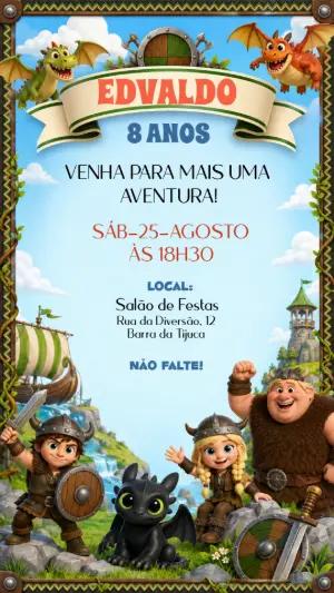 Convite de Aniversário Como Treinar o Seu Dragão Editável