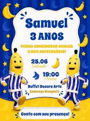 Convite de Aniversário Bananas de Pijamas Digital para Editar