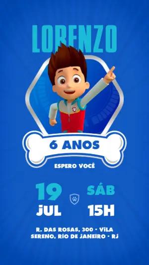 Convite Aniversário Ryder Patrulha Canina para Editar Online