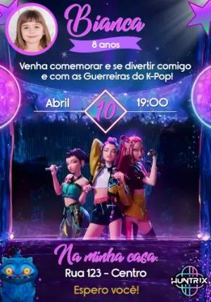 Convite de Aniversário Guerreiras do K-Pop com Foto para Editar Online