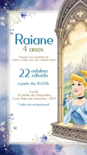 Convite Aniversário Cinderela Princesa para Editar Online
