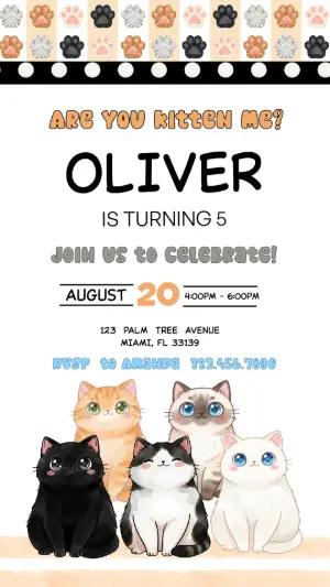 Editable Kitty Cat Birthday Party Invitation Template
