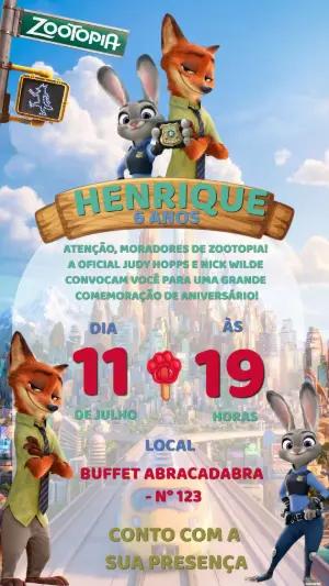 Convite Digital Zootopia: Modelo Editável para Festa Infantil