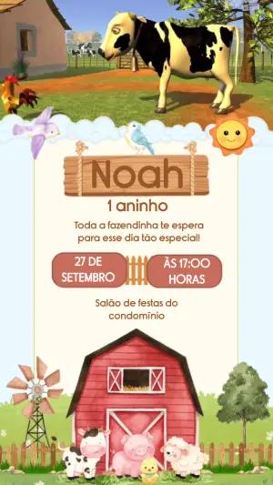 Convite Animado Aniversário Fazendinha do Zenon para Editar