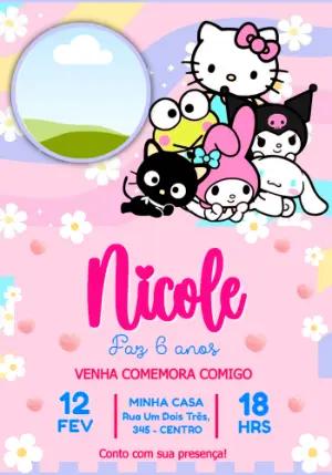 Convite de Aniversário Hello Kitty e Turma Editável