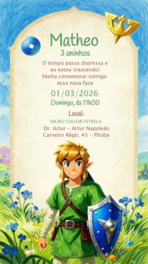 Convite Animado de Aniversário Tema Zelda para Editar