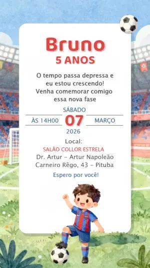 Convite de Aniversário Futebol Infantil para Editar Online
