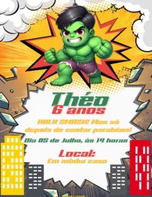 Convite de Aniversário do Hulk para Editar e Imprimir
