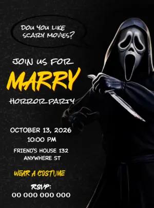 Scream Themed Horror Party Invitation Digital Template