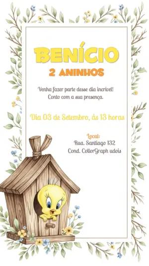 Convite Aniversário Piu Piu Baby Looney Tunes para Editar Online