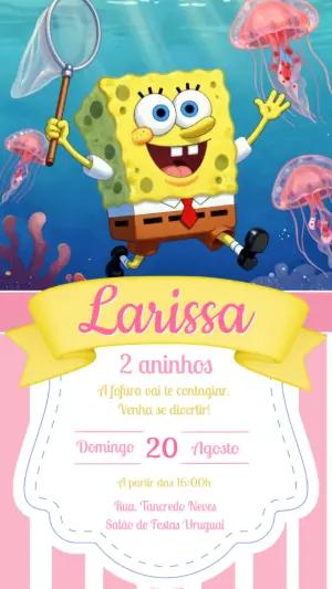 Convite de Aniversário Bob Esponja Rosa e Amarelo Editável