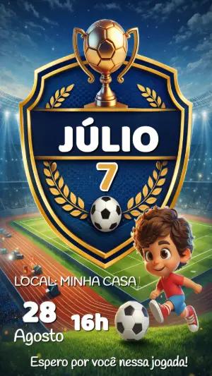 Convite de Aniversário Futebol com Troféu Dourado para Editar
