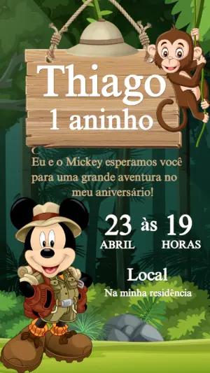 Convite de Aniversário Mickey Safari Editável Online