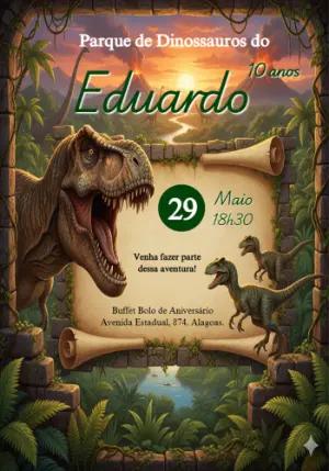 Convite de Aniversário Dinossauro Jurássico para Editar Online