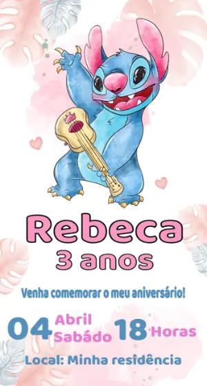Convite de Aniversário Stitch Aquarela para Editar