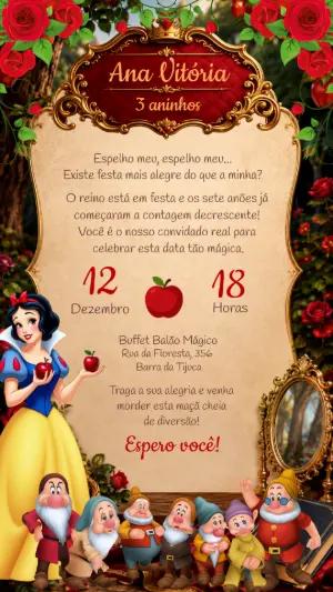 Convite de Aniversário Branca de Neve e os Sete Anões Editável
