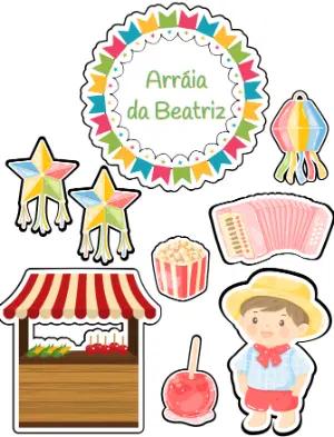 Topo de Bolo Festa Junina Infantil Colorido para Editar