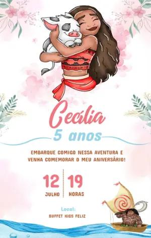 Convite de Aniversário Moana Aventura para Editar Online