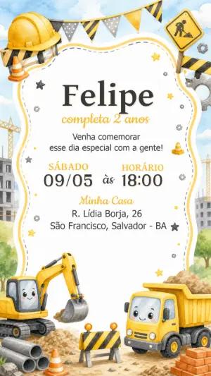 Modelo de Convite Aniversário Construção Editável