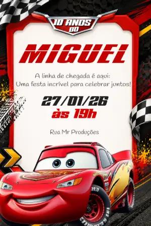 Convite de Aniversário Carros Relâmpago Mcqueen Editável