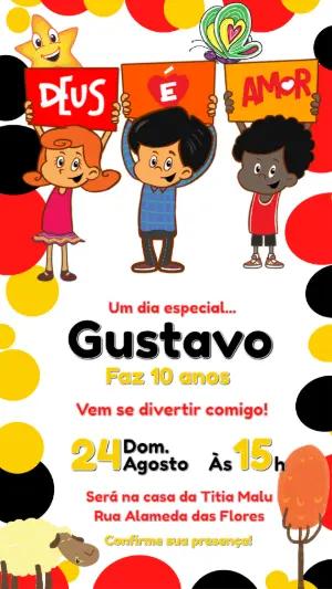 Convite de Aniversário Infantil 'Deus é Amor' Colorido para Editar