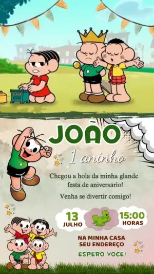 Convite Animado de Aniversário Cebolinha para Editar e Enviar