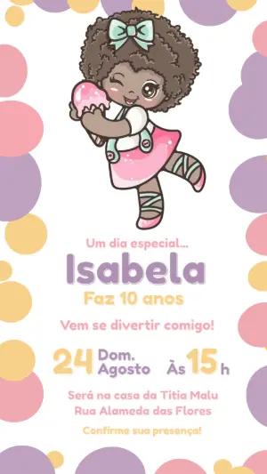 Convite de Aniversário Infantil Menina Negra Editável
