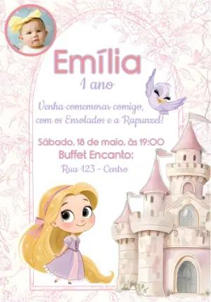 Convite de Aniversário Rapunzel com Foto para Editar