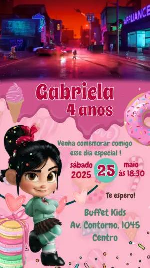 Convite Animado Aniversário Vanellope Detona Ralph para Editar