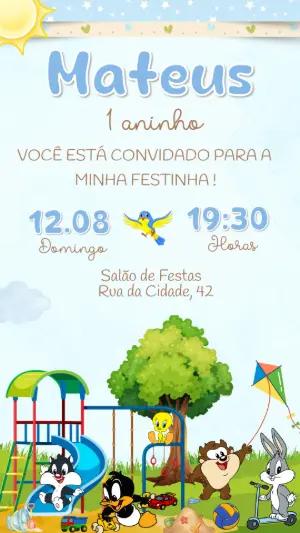 Convite Aniversário Baby Looney Tunes para Editar Online