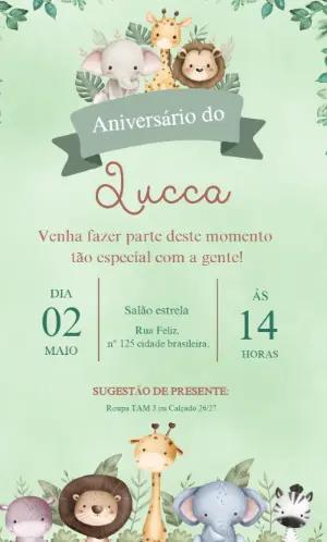 Convite de Aniversário Safari Baby Aquarela para Editar