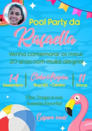 Convite Digital Pool Party Verão Colorido para Editar com Foto