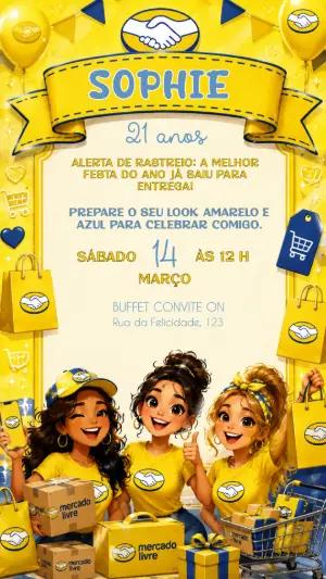 Convite de Aniversário Mercado Livre Editável