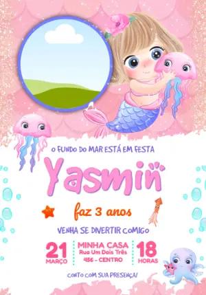Convite de Aniversário Sereia com Foto para Editar