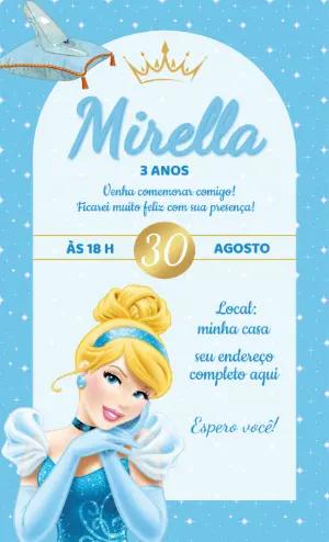 Convite de Aniversário Cinderela Azul Editável