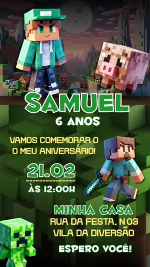 Convite de Aniversário Minecraft para Menino Editável