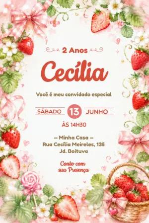 Convite de Aniversário Moranguinho Aquarela para Editar