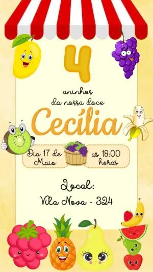 Convite de Aniversário Frutinhas Colorido para Editar