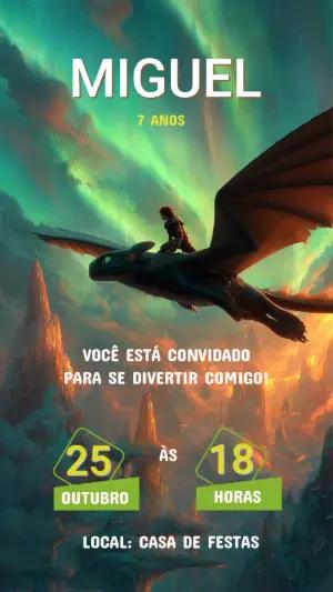 Convite de Aniversário Digital Tema Dragão para Editar