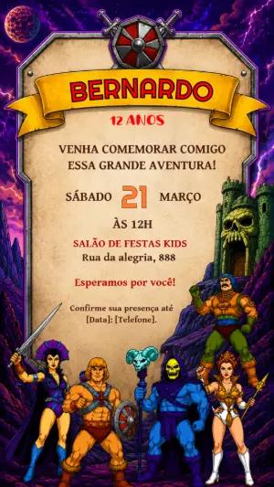 Convite de Aniversário He-Man e os Mestres do Universo Editável
