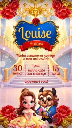 Convite Bela e Fera Baby para Aniversário Editável
