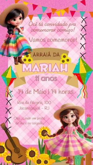 Convite Aniversário Festa Junina com Menina para Editar Online