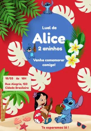 Convite Aniversário Lual Lilo e Stitch para Editar Online