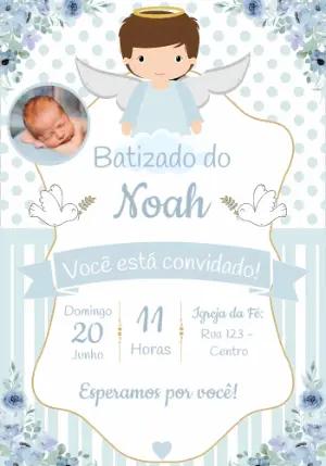 Convite de Batizado Anjinho com Foto para Editar Online