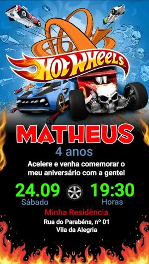 Convite de Aniversário Hot Wheels Editável para Festa Infantil