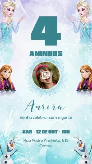 Convite de Aniversário Frozen com Foto para Editar Online